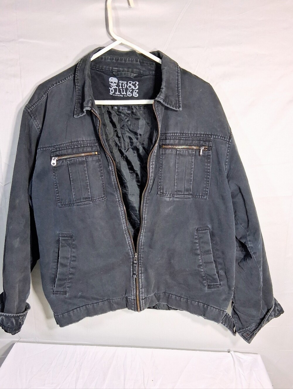 Plugg Men's Med. Black/Faded Gray 5 Pockets Vintage Utility Full Zip Jacket